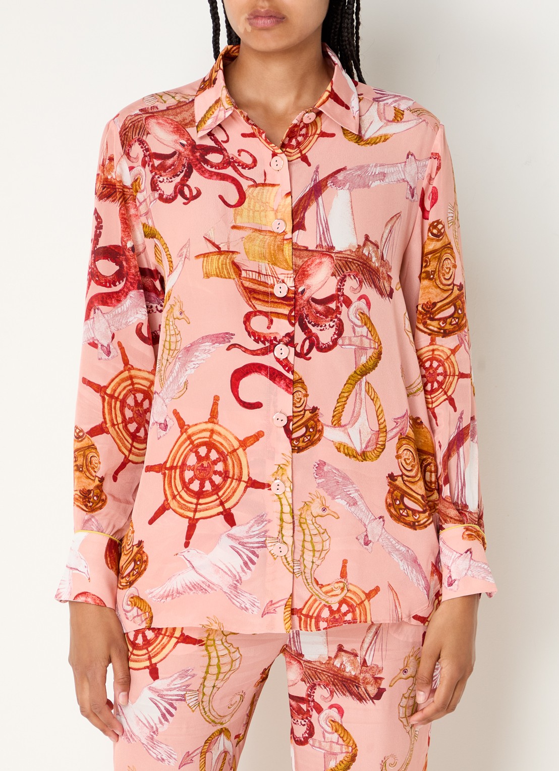 Farm Rio Nautical Wonder blouse met print - detail 4 perzikroze