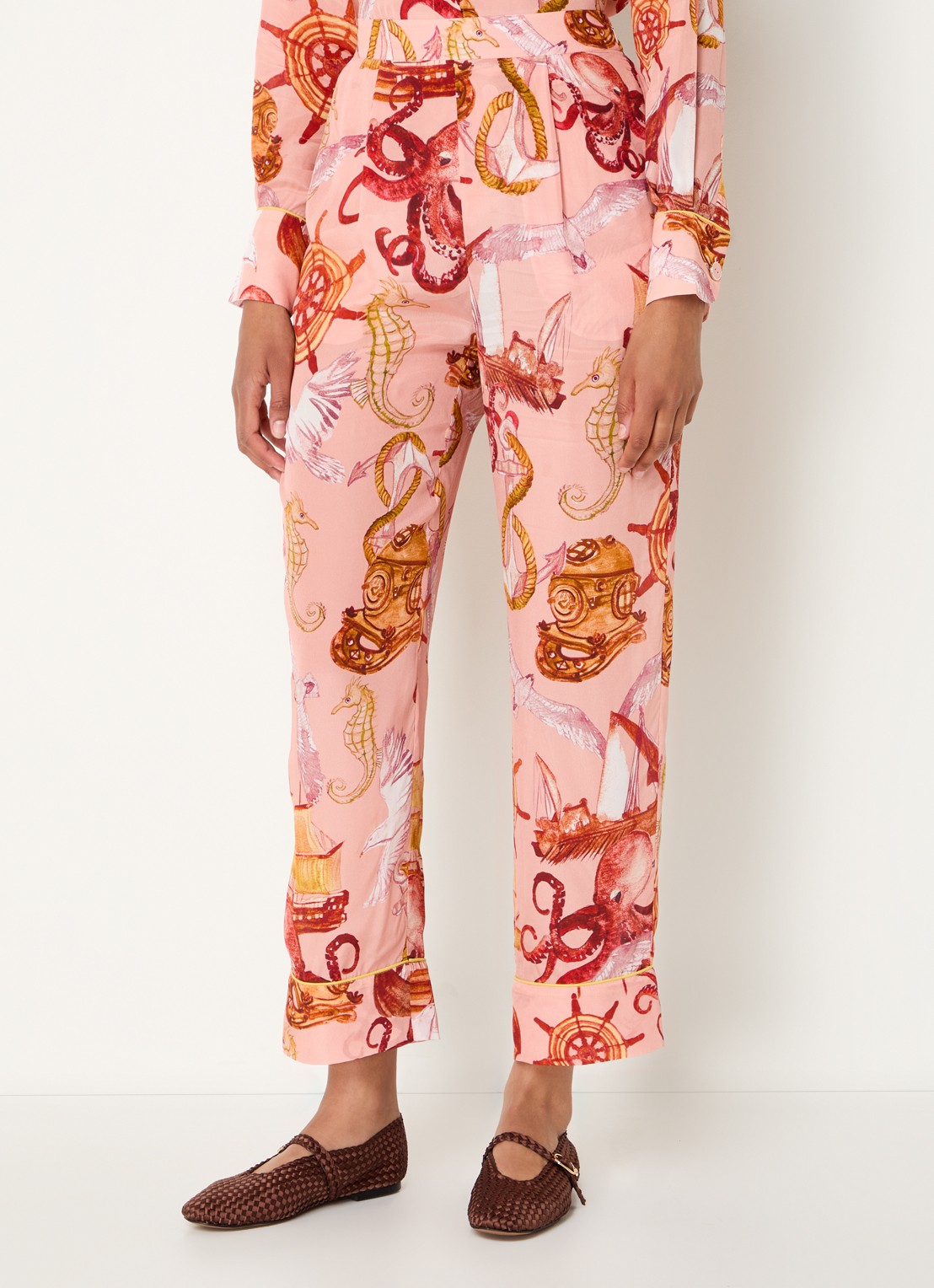 Farm Rio Nautical Wonder cropped slim fit broek met print - detail perzikroze