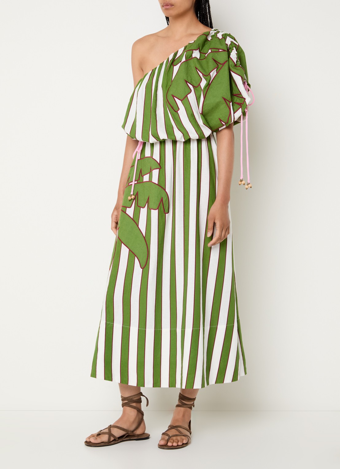 Farm Rio Off-shoulder midi jurk in linnenblend - detail 3 groen