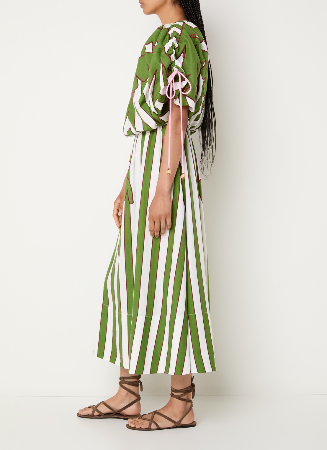 Farm Rio Off-shoulder midi jurk in linnenblend - voorkant 2 groen