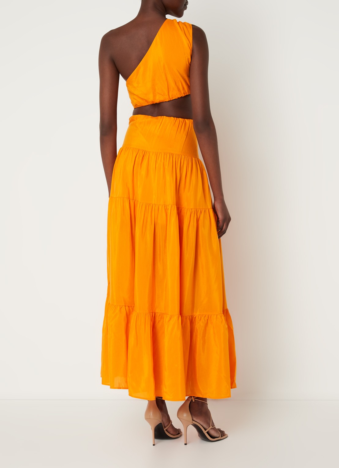 FARM Rio One shoulder maxi jurk met cut-out details - achterkant orange