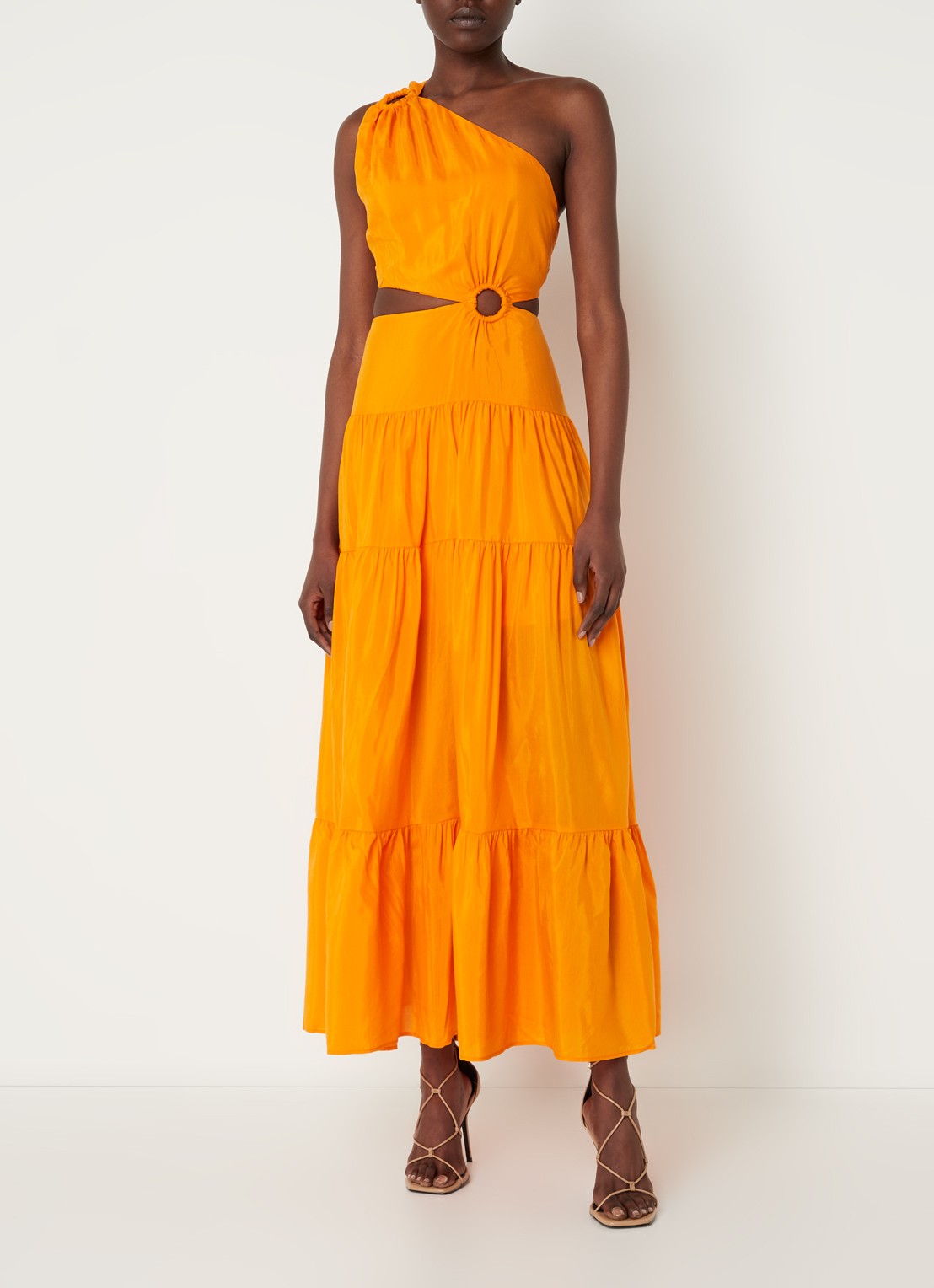 FARM Rio One shoulder maxi jurk met cut-out details - voorkant 5 orange