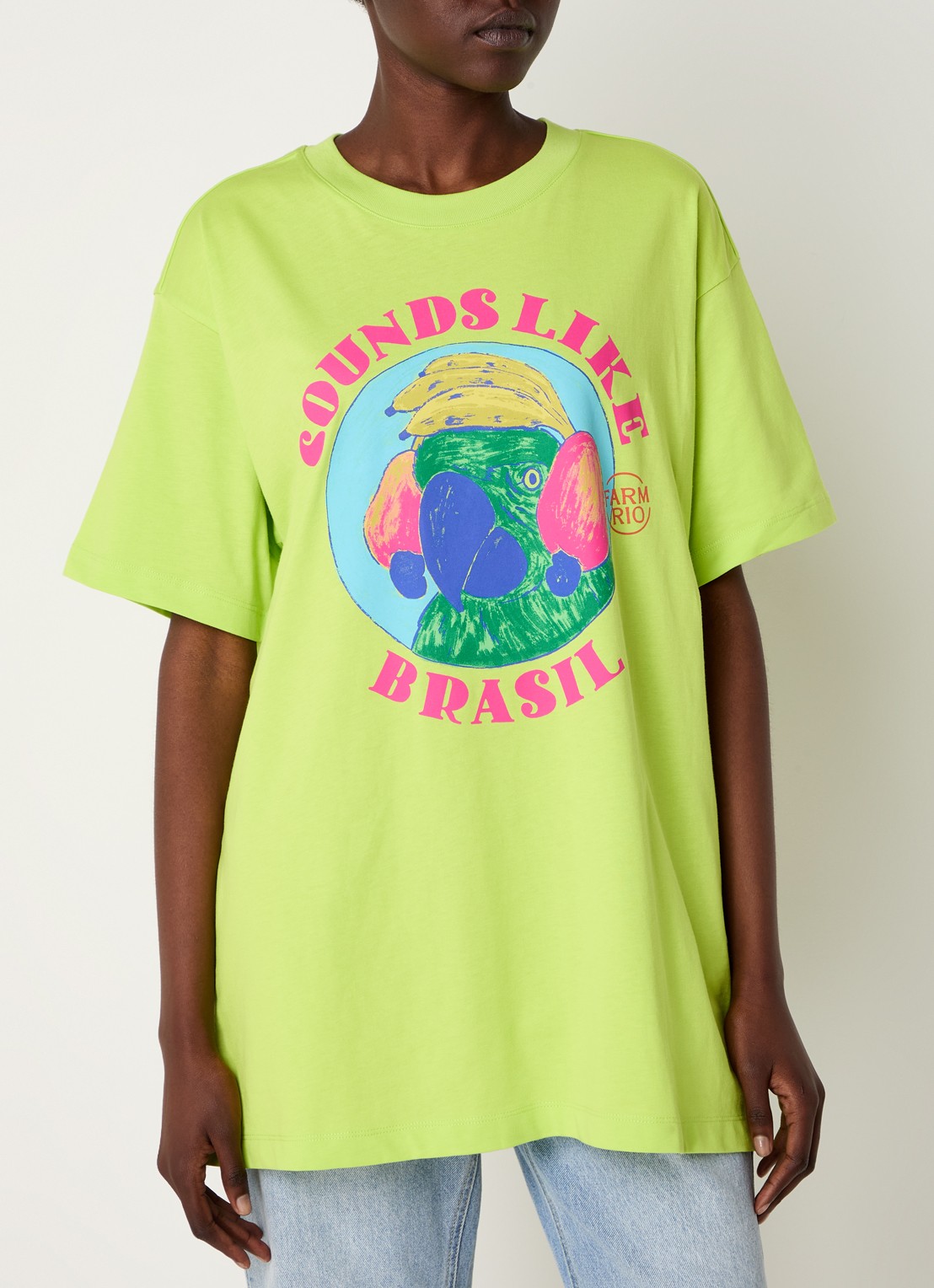 Farm Rio Oversized T-shirt van  katoen met print - detail 4 neongroen
