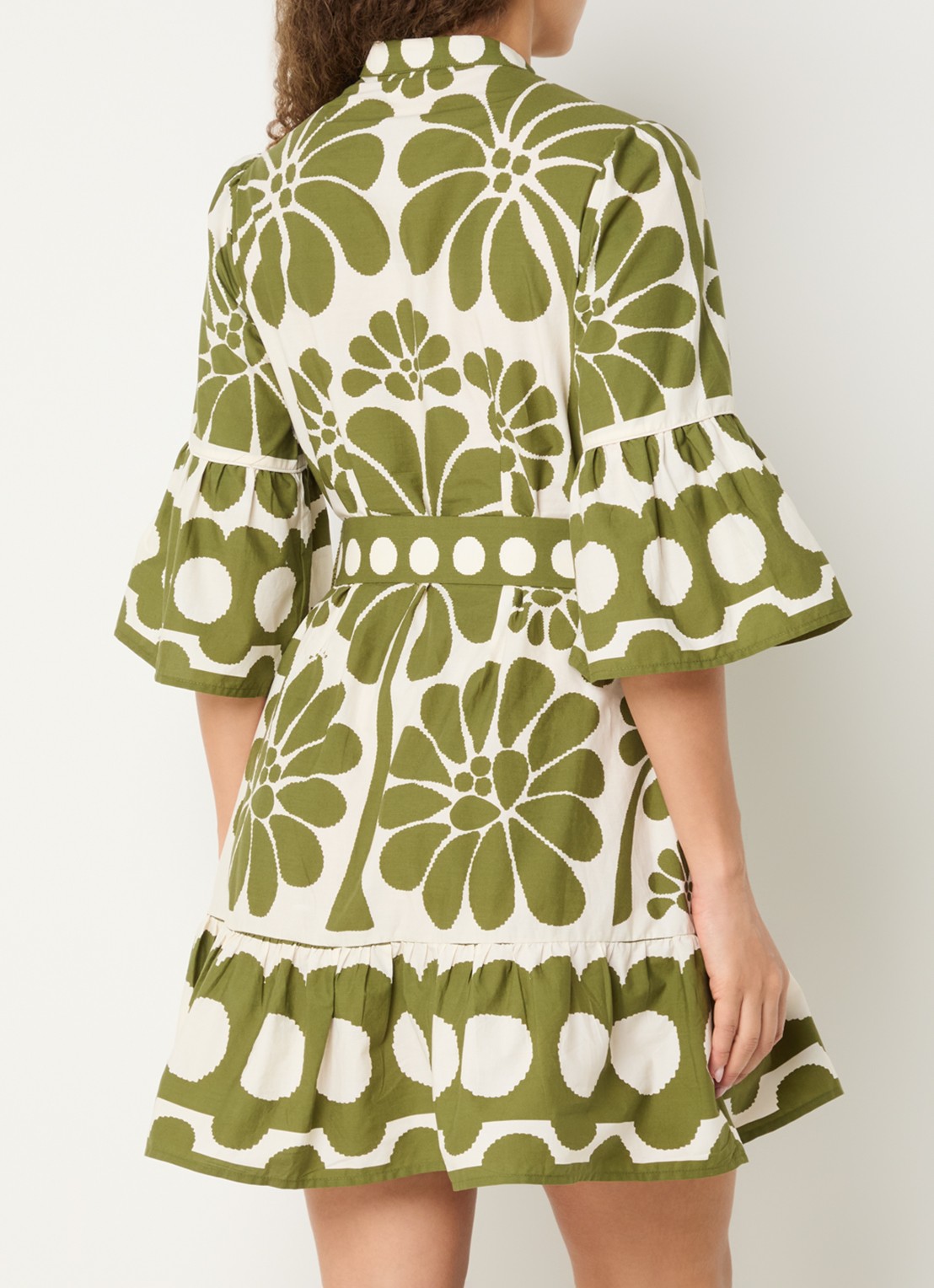 Farm Rio Palermo mini jurk met ceintuur en print - achterkant 3 mosgroen