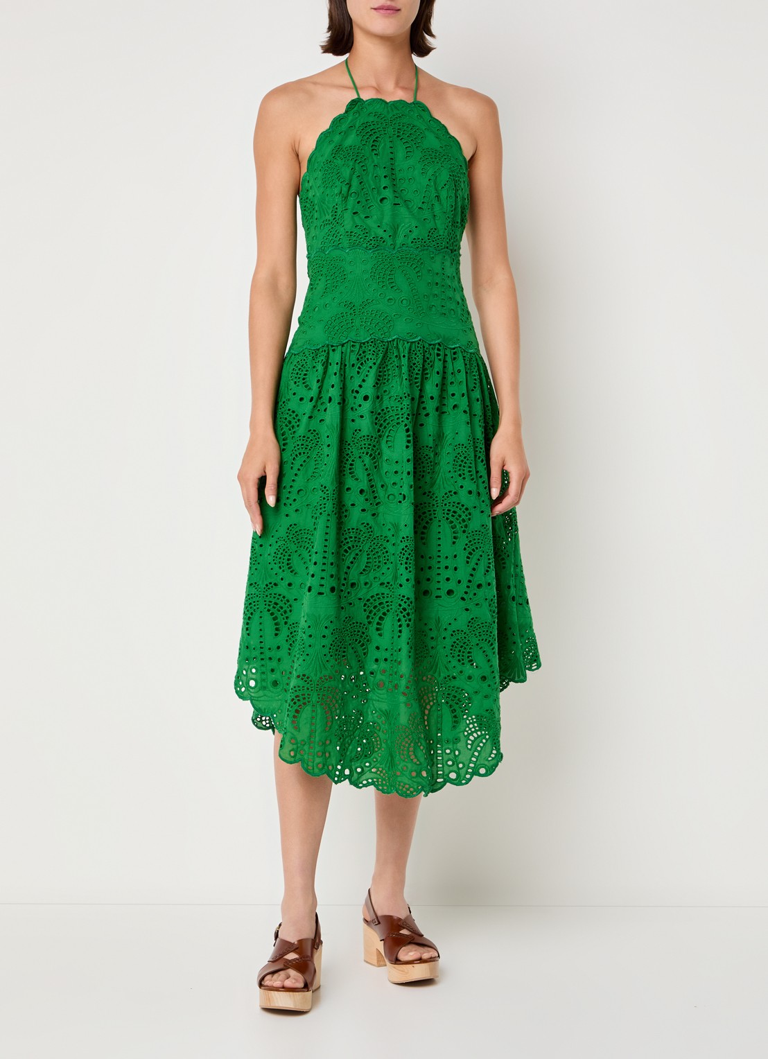 Farm Rio Palm Tree midi jurk met broderie - detail groen