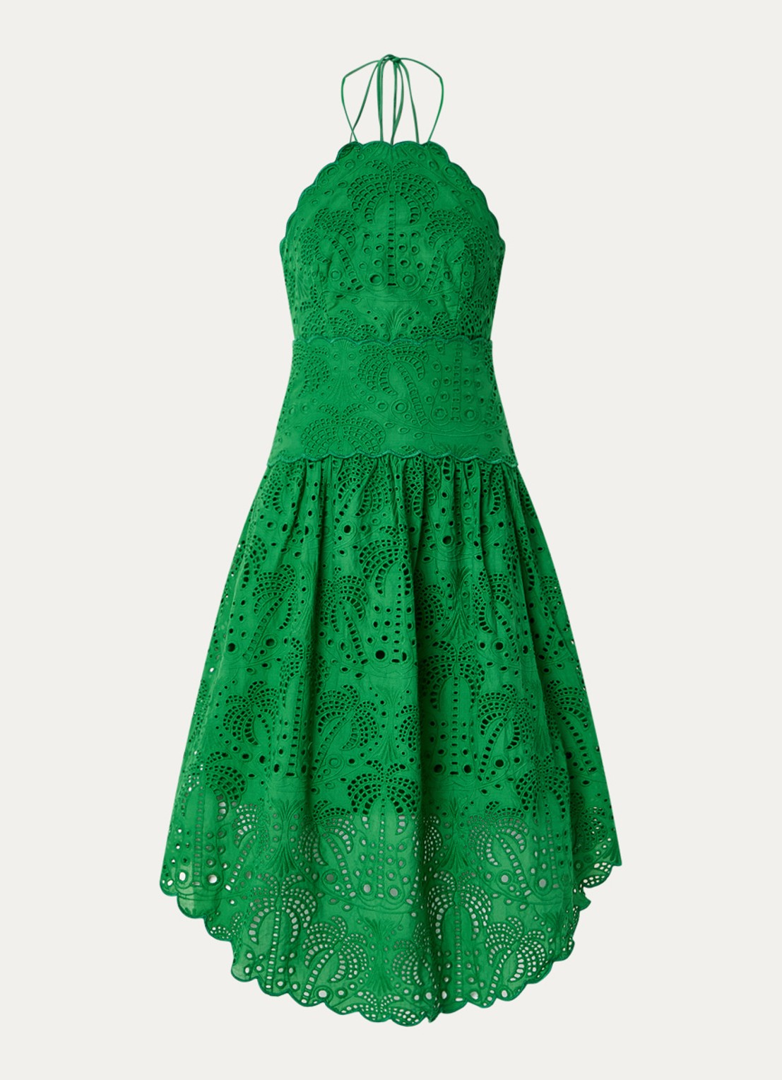 Farm Rio Palm Tree midi jurk met broderie - voorkant 2 groen
