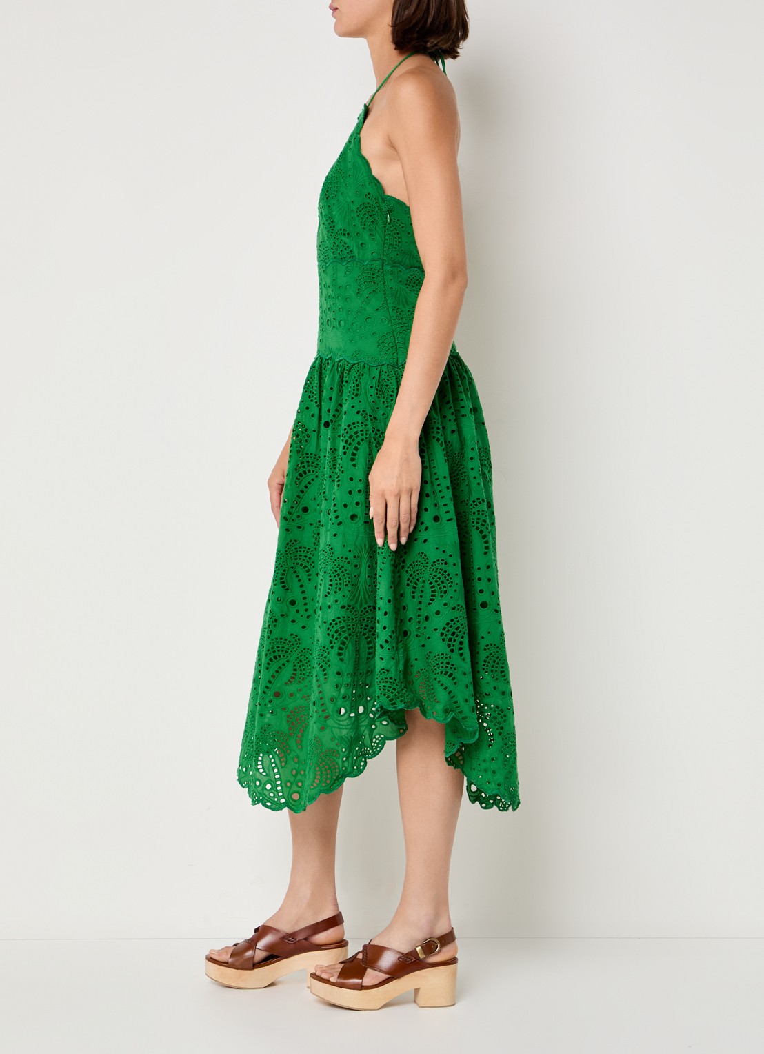 Farm Rio Palm Tree midi jurk met broderie - voorkant 3 groen