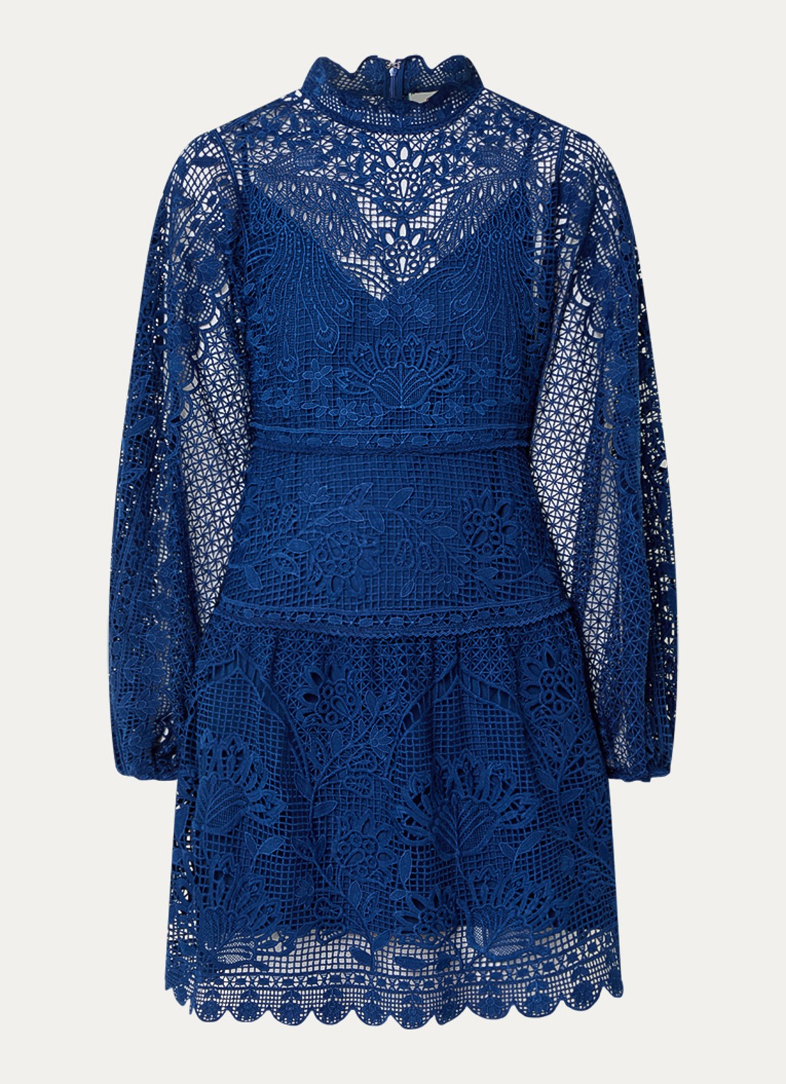 Farm Rio Parrot Garden mini jurk van kant met volant - voorkant donkerblauw