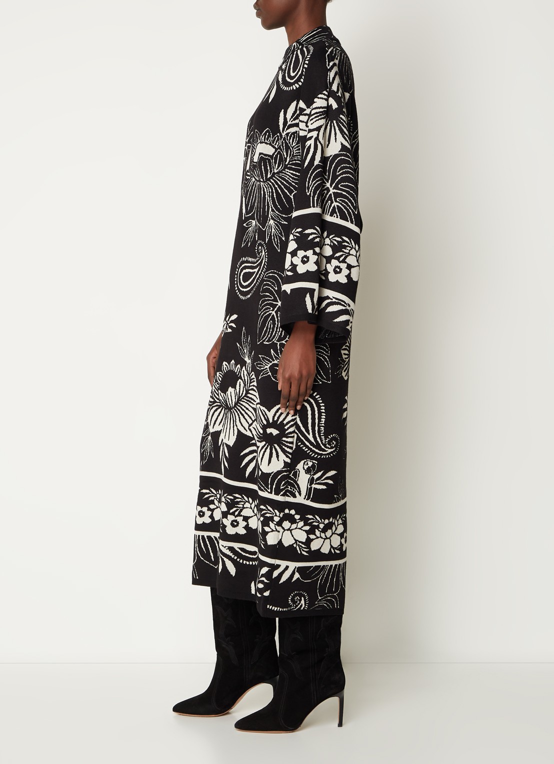 Farm Rio Pasley fijngebreide midi trui-jurk met bloemenprint  - voorkant 3 zwart