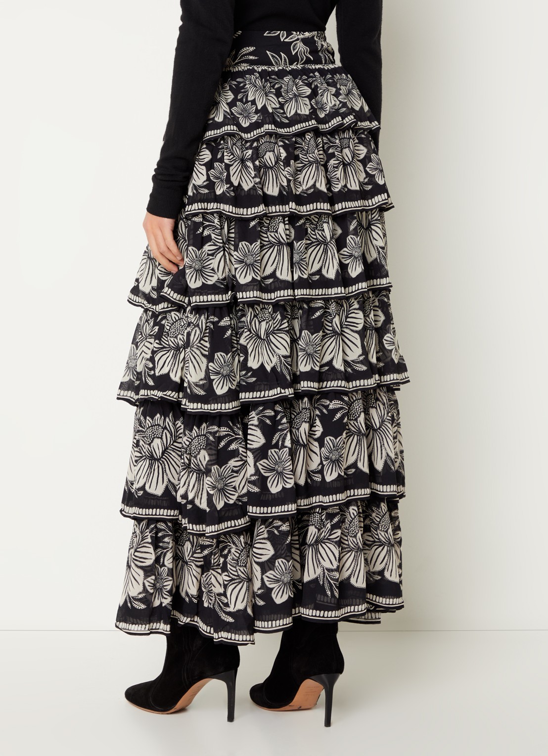 Farm Rio Pasley maxi rok met bloemenprint en volant - achterkant zwart