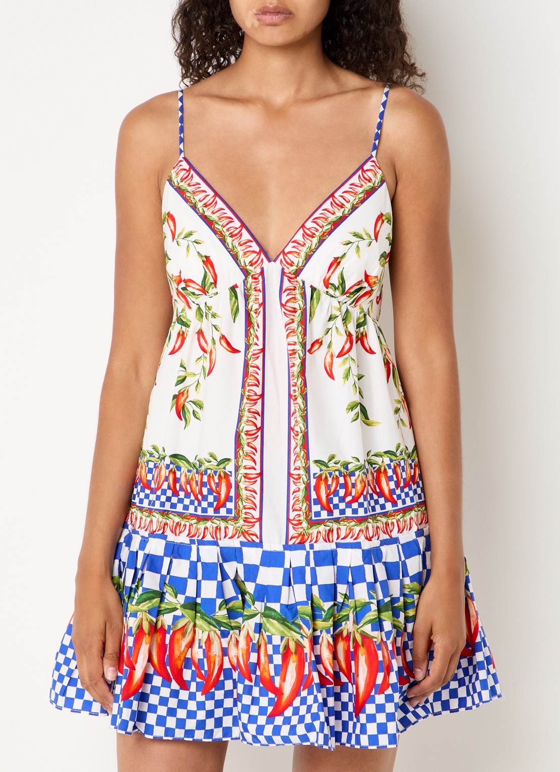 Farm Rio Picnic mini jurk met spaghetti bandjes en print - detail 4 kobaltblauw