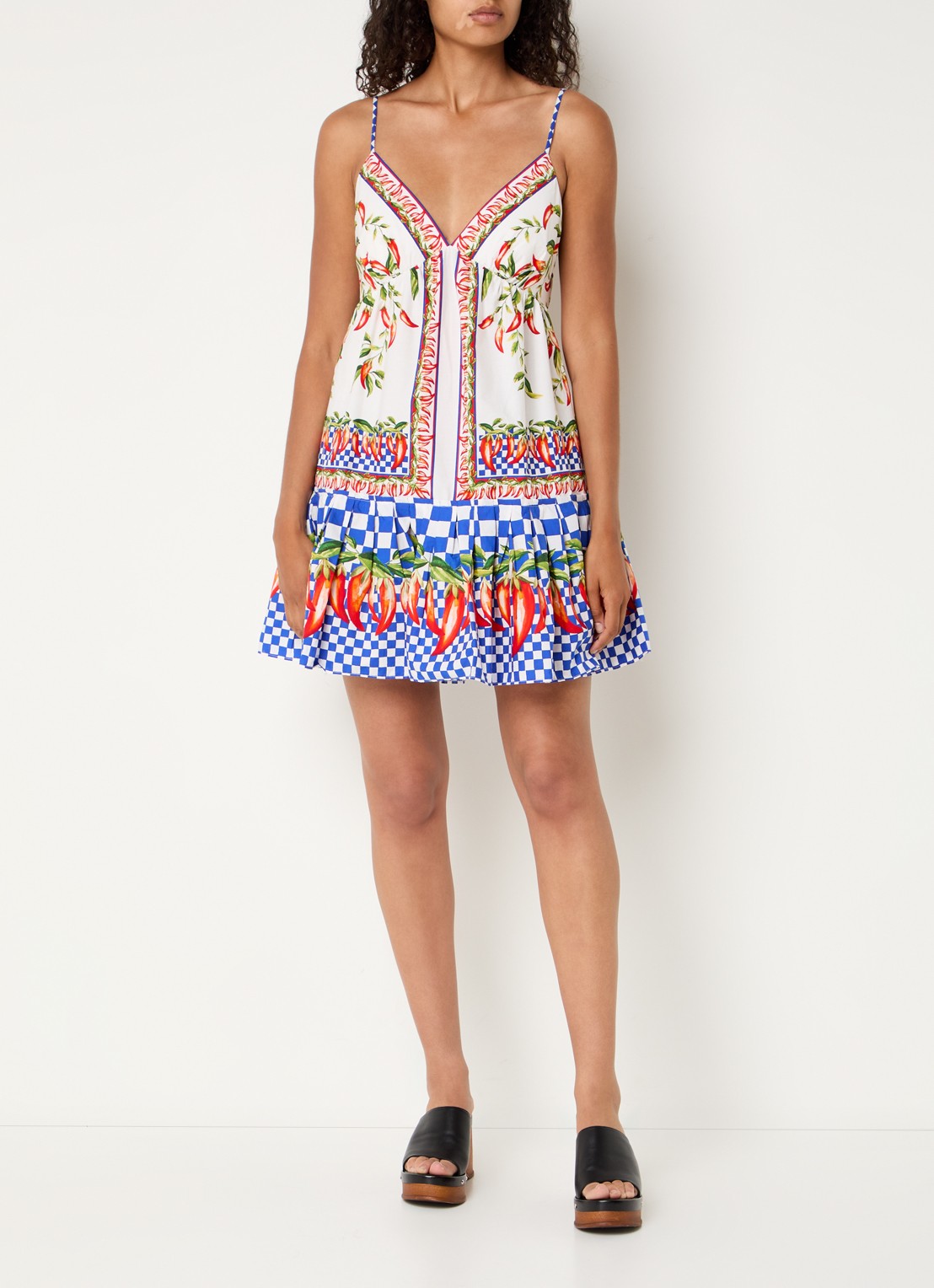 Farm Rio Picnic mini jurk met spaghetti bandjes en print - voorkant 3 kobaltblauw