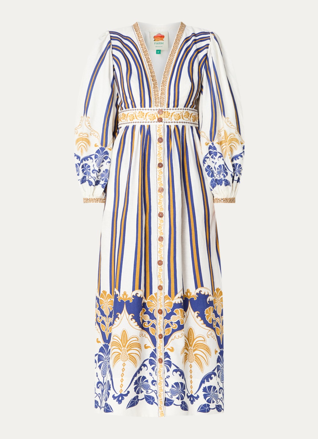 Farm Rio Pineapple Deco maxi tuniekjurk in linnenblend met kralendecoratie - voorkant gebroken wit