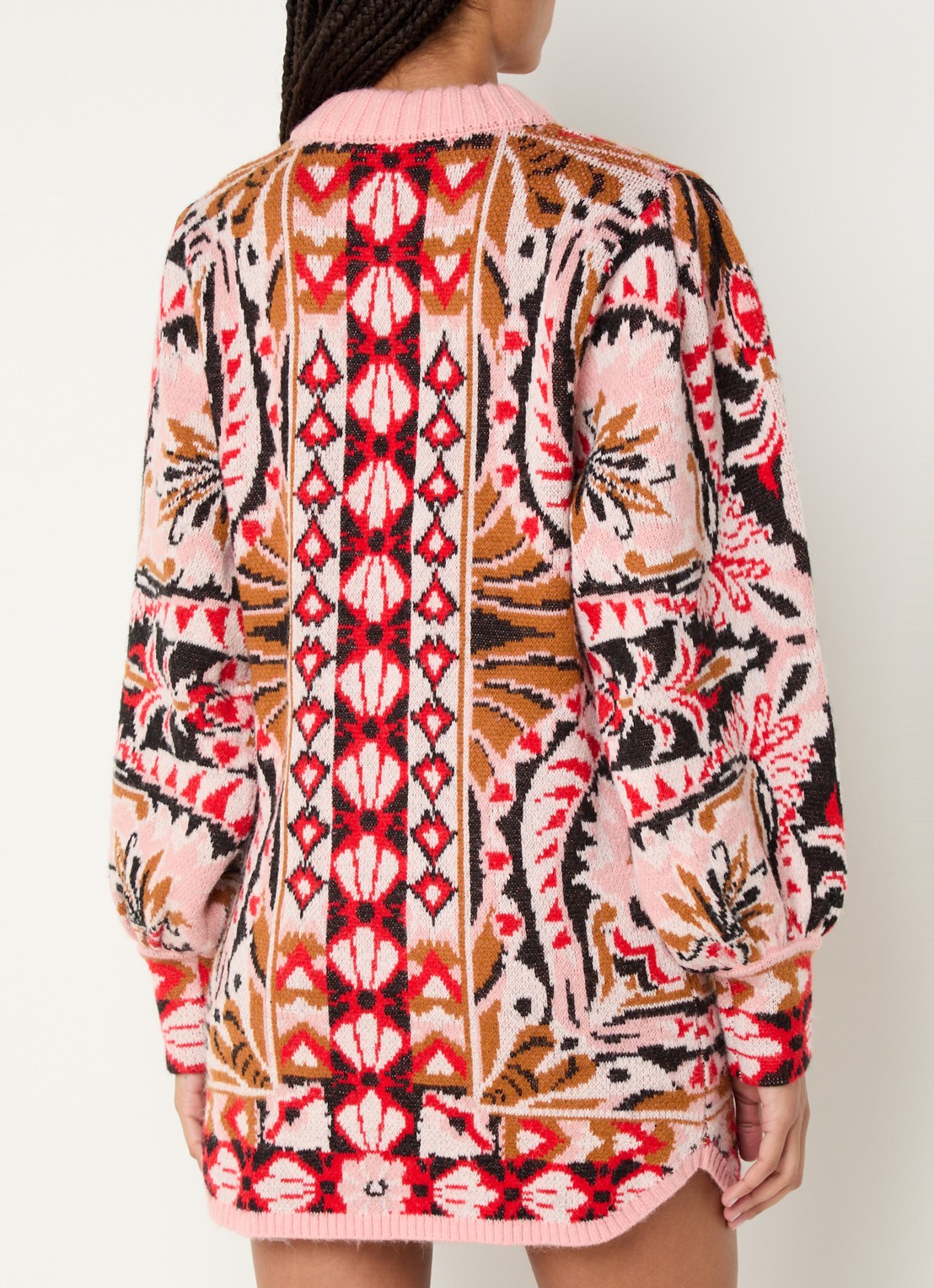 Farm Rio Pineapple grofgebreide mini trui-jurk in wolblend - achterkant 3 roze
