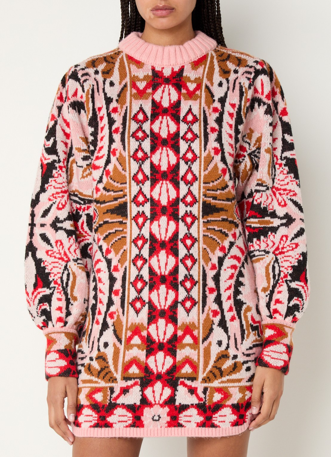 Farm Rio Pineapple grofgebreide mini trui-jurk in wolblend - detail 4 roze