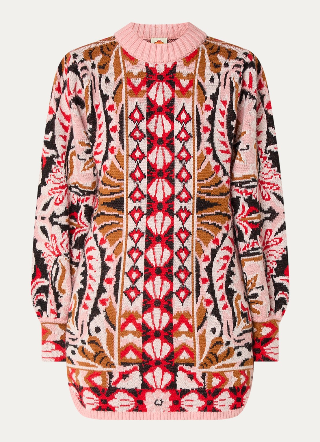 Farm Rio Pineapple grofgebreide mini trui-jurk in wolblend - voorkant roze