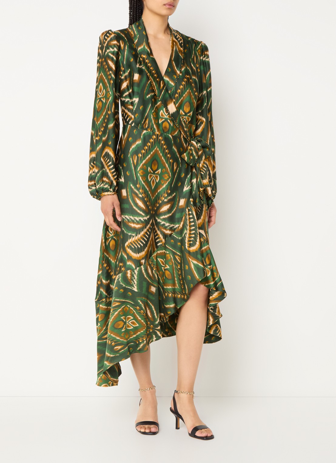 Farm Rio Pineapple midi wikkeljurk met print en asymmetrische zoom - detail 3 groen