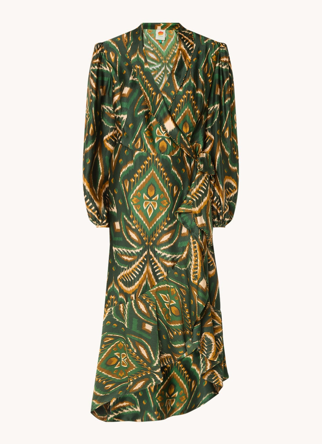Farm Rio Pineapple midi wikkeljurk met print en asymmetrische zoom - voorkant groen
