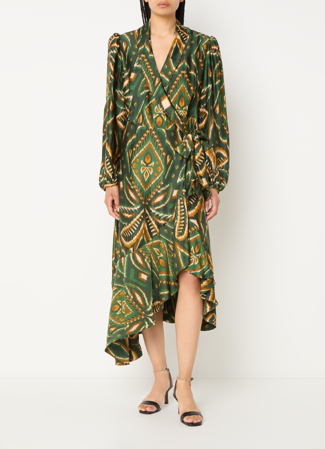 Farm Rio Pineapple midi wikkeljurk met print en asymmetrische zoom - voorkant 2 groen