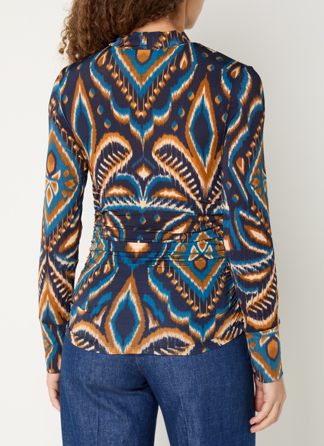 Farm Rio Pineapple top met print en opstaande kraag - achterkant 5 donkerblauw