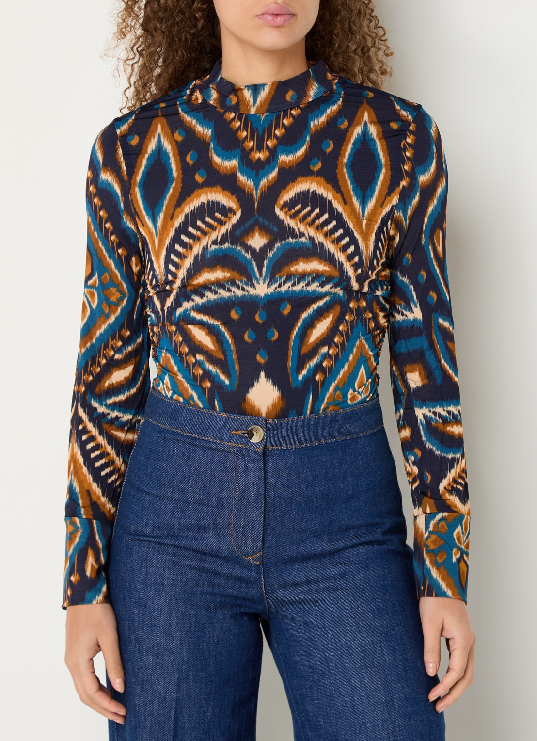 Farm Rio Pineapple top met print en opstaande kraag - detail donkerblauw