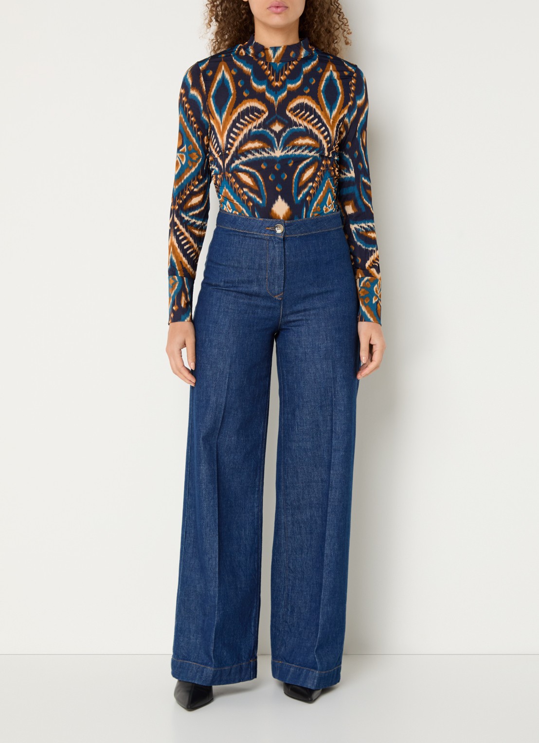 Farm Rio Pineapple top met print en opstaande kraag - voorkant 4 donkerblauw