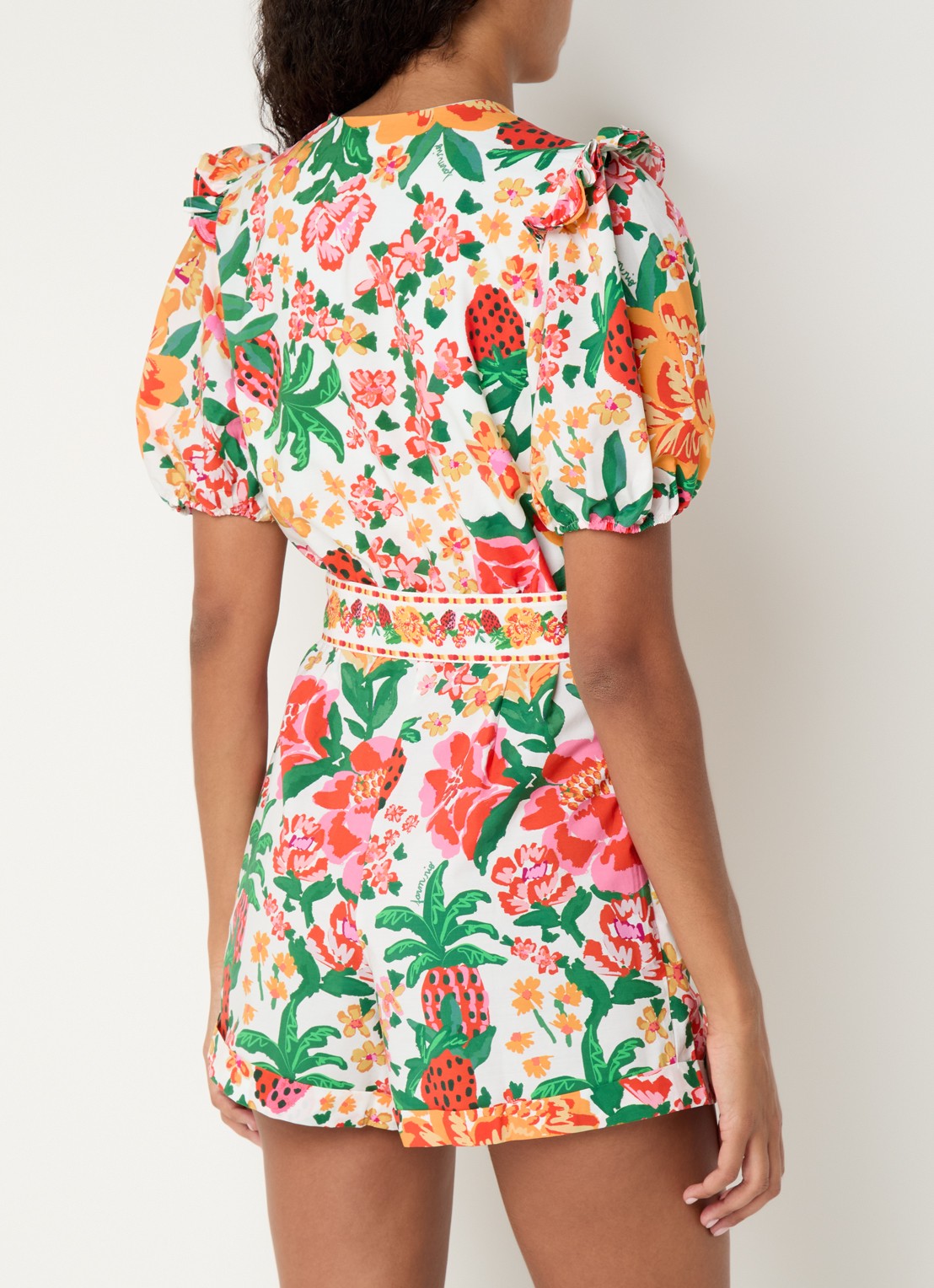 Farm Rio Playsuit met bloemenprint en ceintuur  - achterkant orange