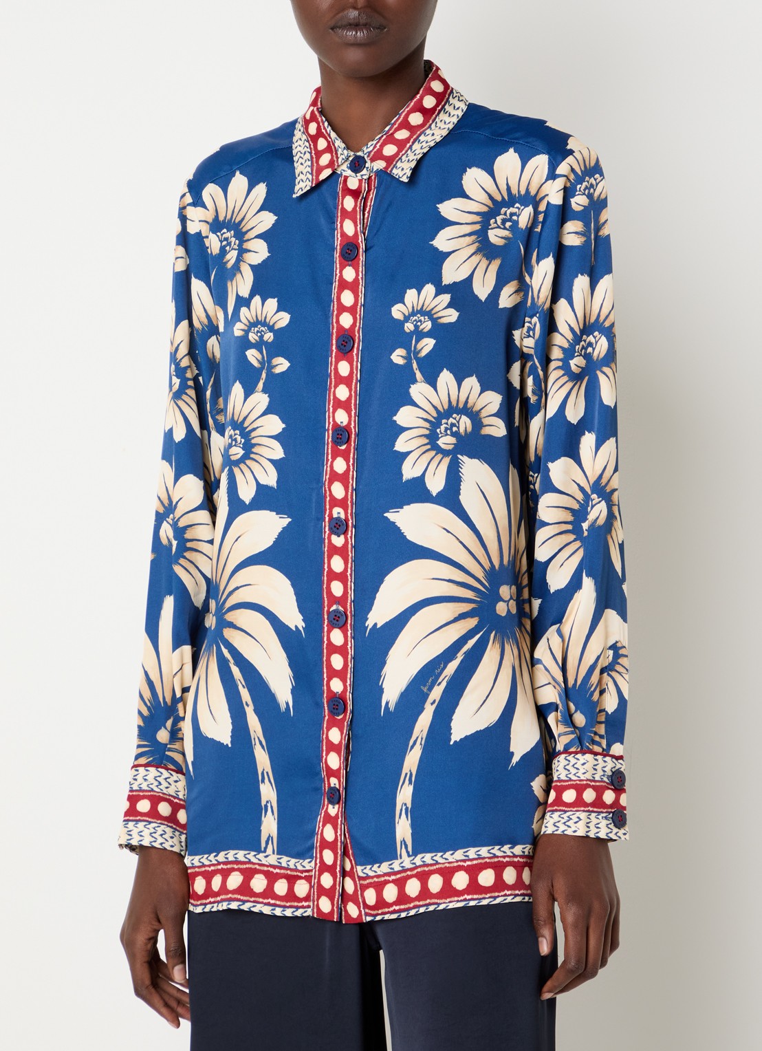 Farm Rio Pyjamatop met bloemenprint - detail 4 royalblauw