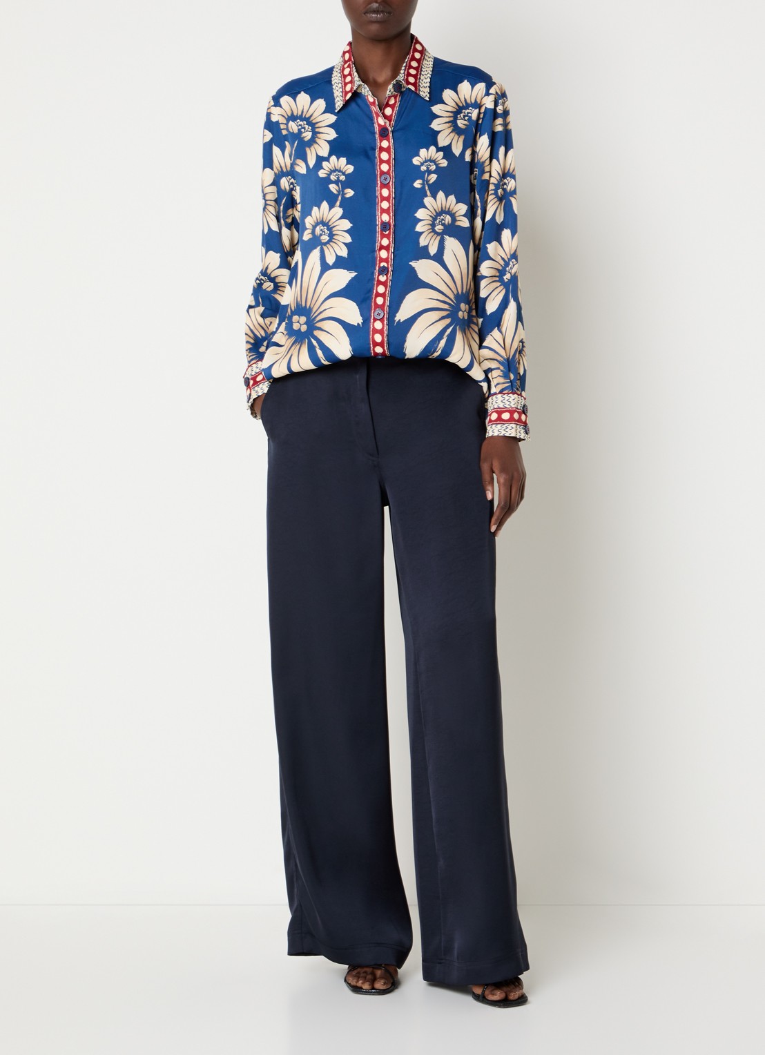 Farm Rio Pyjamatop met bloemenprint - voorkant 3 royalblauw