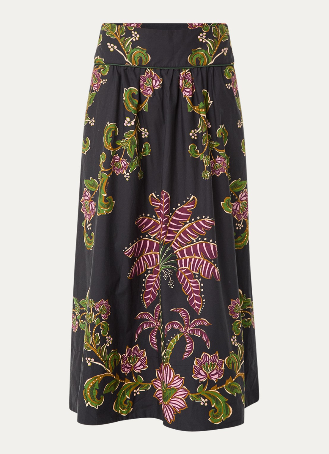 Farm Rio Ravenala midi rok met bloemenprint en steekzakken - voorkant 2 antraciet