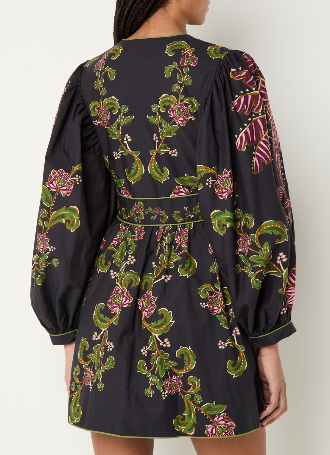 Farm Rio Ravenala mini blousejurk met bloemenprint - achterkant 2 middengrijs