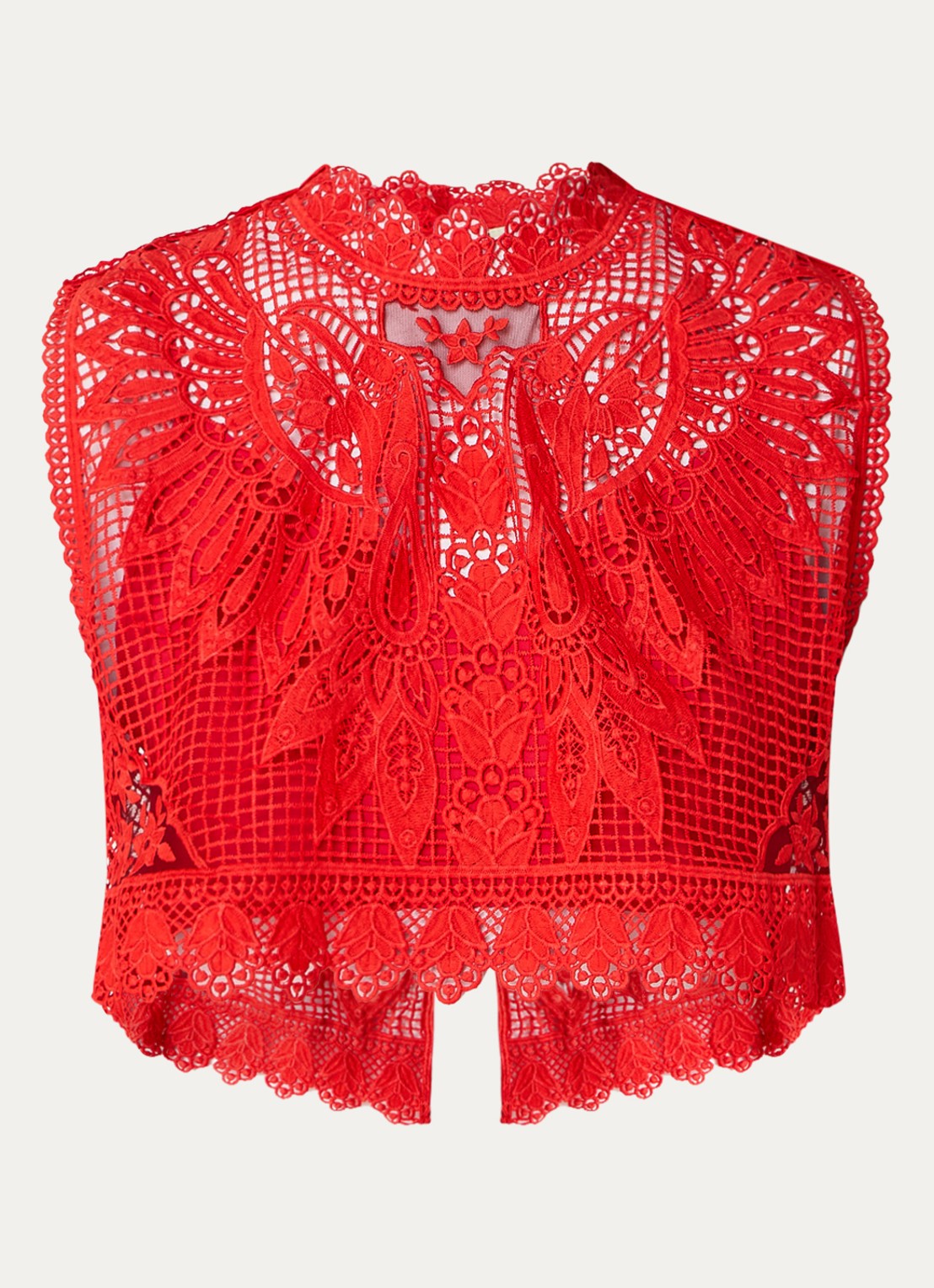 Farm Rio Red Toucan crop top met opengewerkt dessin - voorkant 3 rood