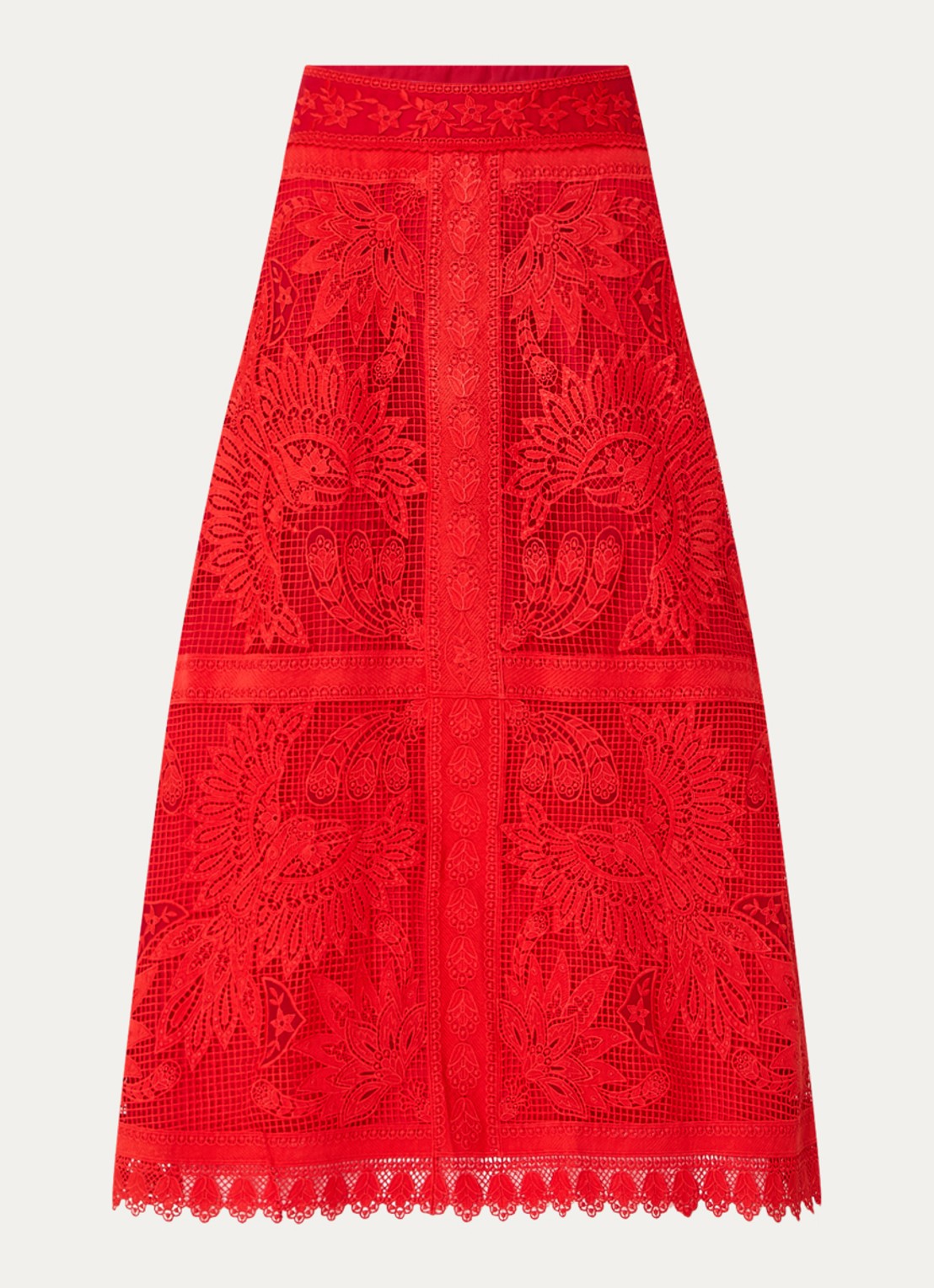 Farm Rio Red Toucan maxi rok met opengewerkt dessin - voorkant 3 rood
