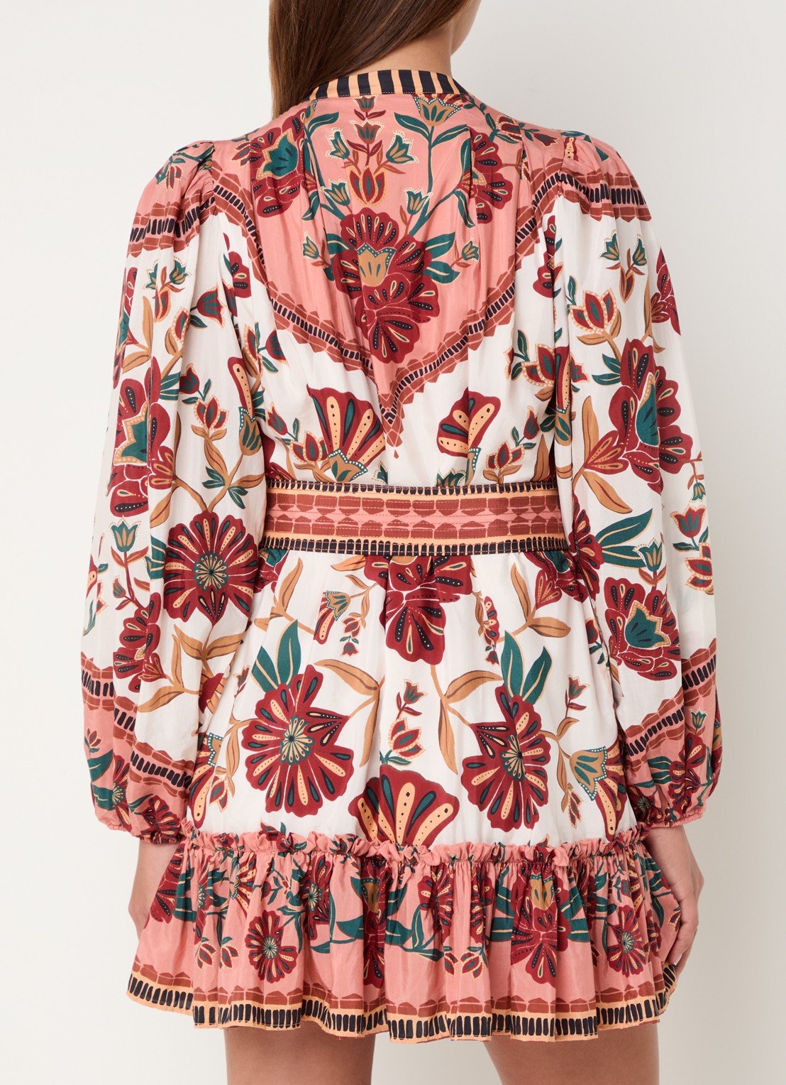 Farm Rio Riad mini blousejurk met bloemenprint en ceintuur - achterkant 4 roze