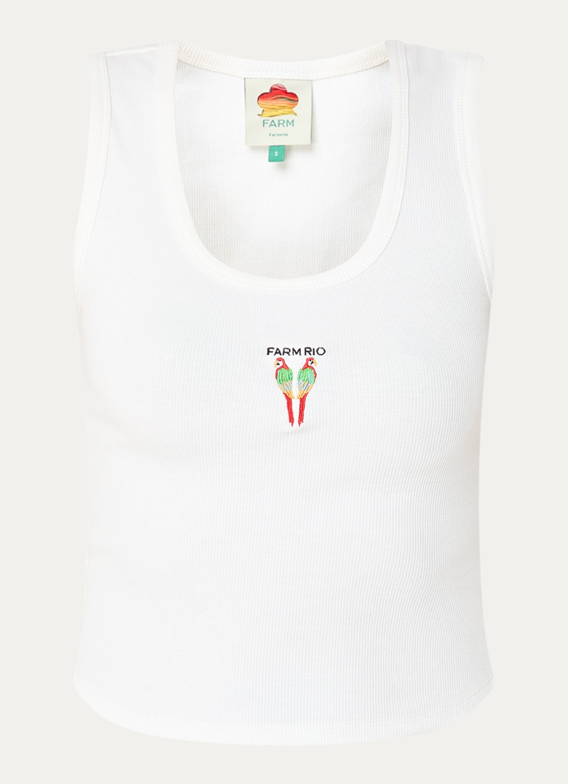 Farm Rio Ribgebreide tanktop met logoborduring - voorkant 2 gebroken wit