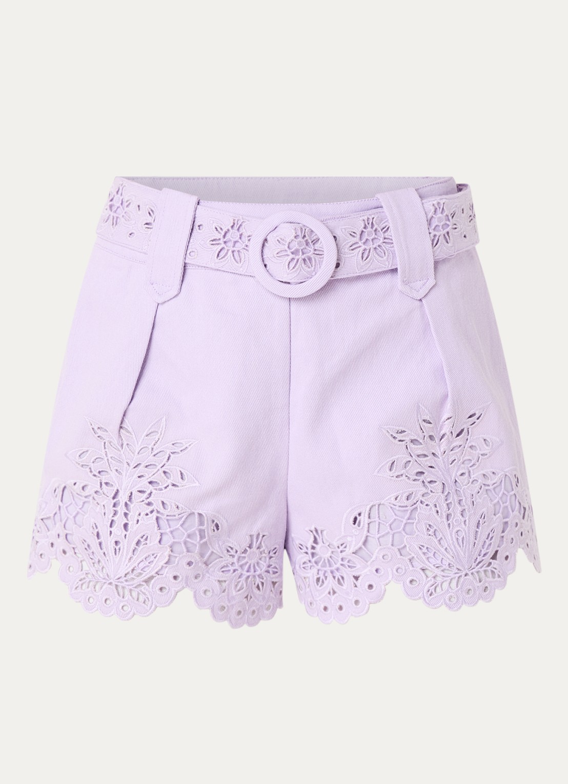 Farm Rio  Richelieu high waist straight fit korte broek van denim met broderie - voorkant lila