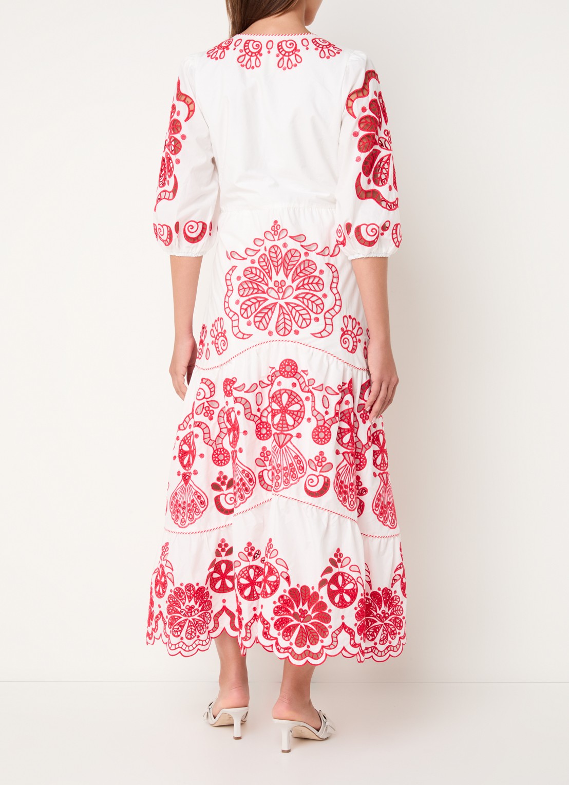 Farm Rio Richelieu midi jurk met broderie en V-hals - achterkant 5 rood