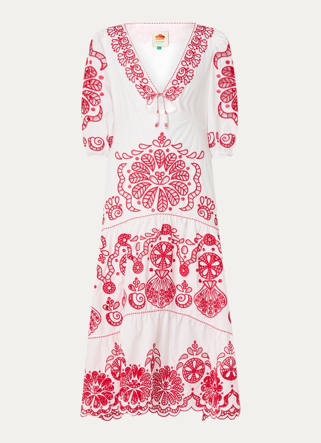 Farm Rio Richelieu midi jurk met broderie en V-hals - voorkant rood