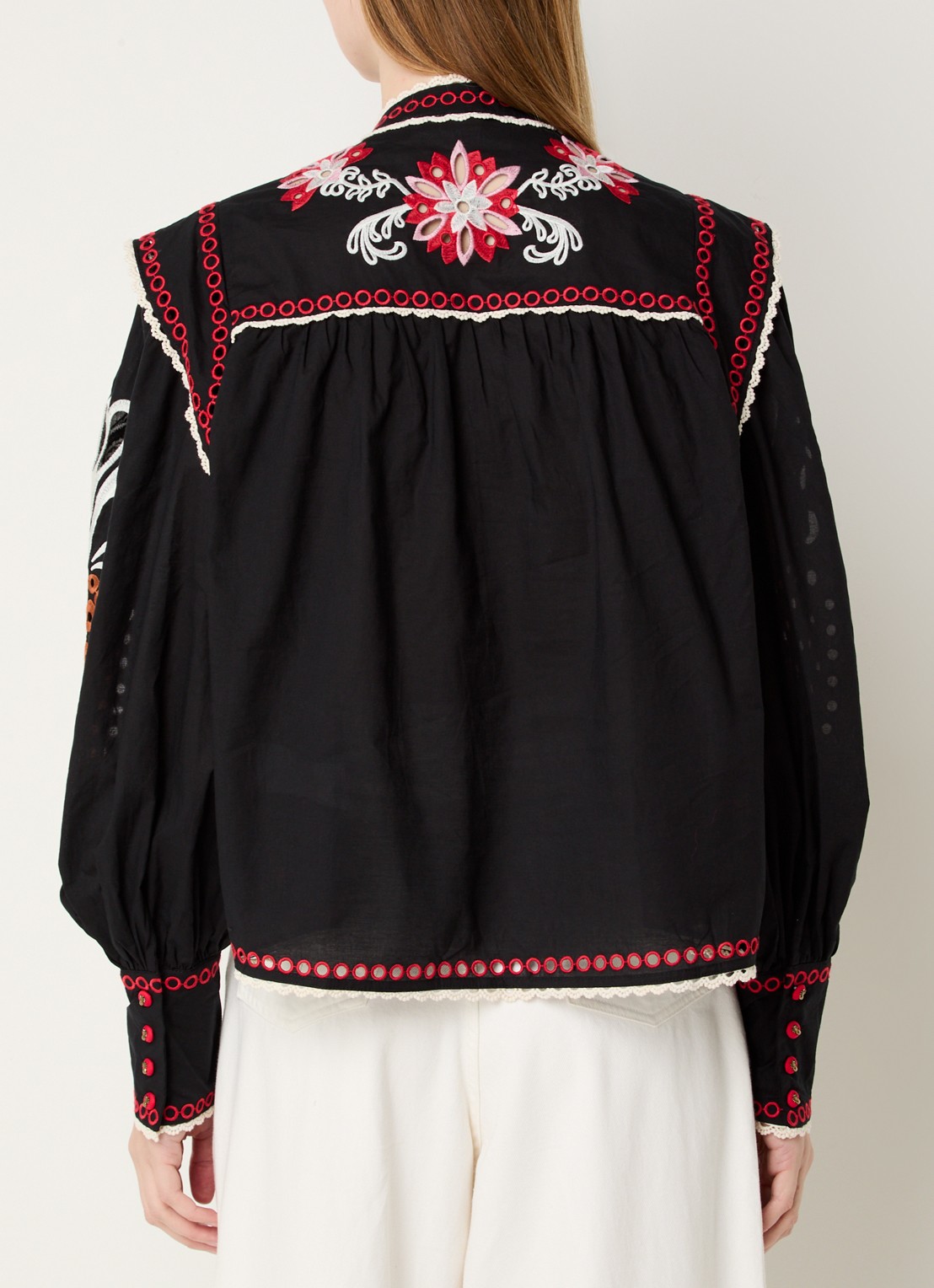 Farm Rio Richilieu semi-transparante blouse met broderie - achterkant zwart