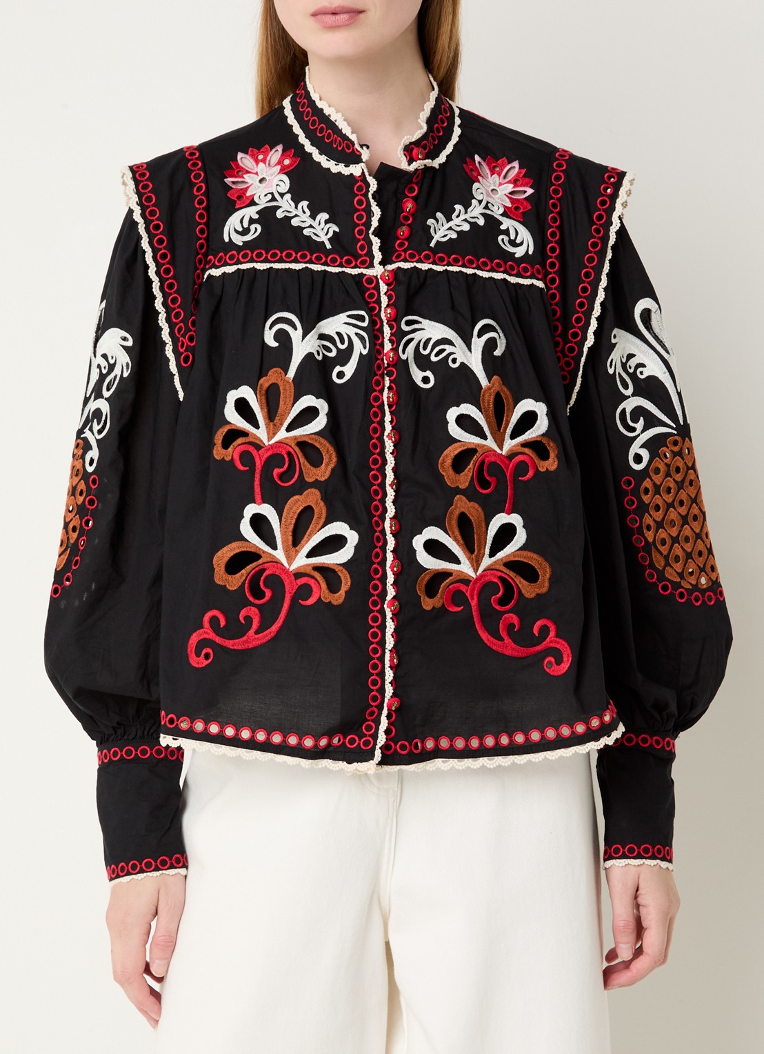 Farm Rio Richilieu semi-transparante blouse met broderie - detail 4 zwart