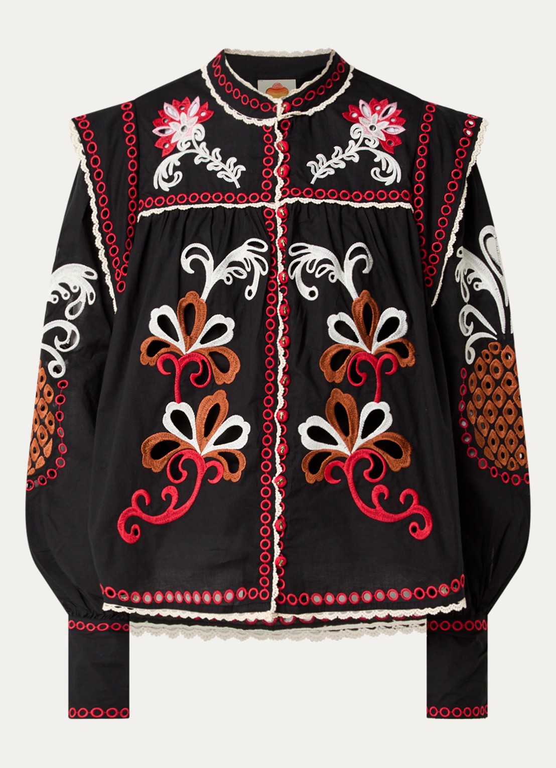 Farm Rio Richilieu semi-transparante blouse met broderie - voorkant 2 zwart