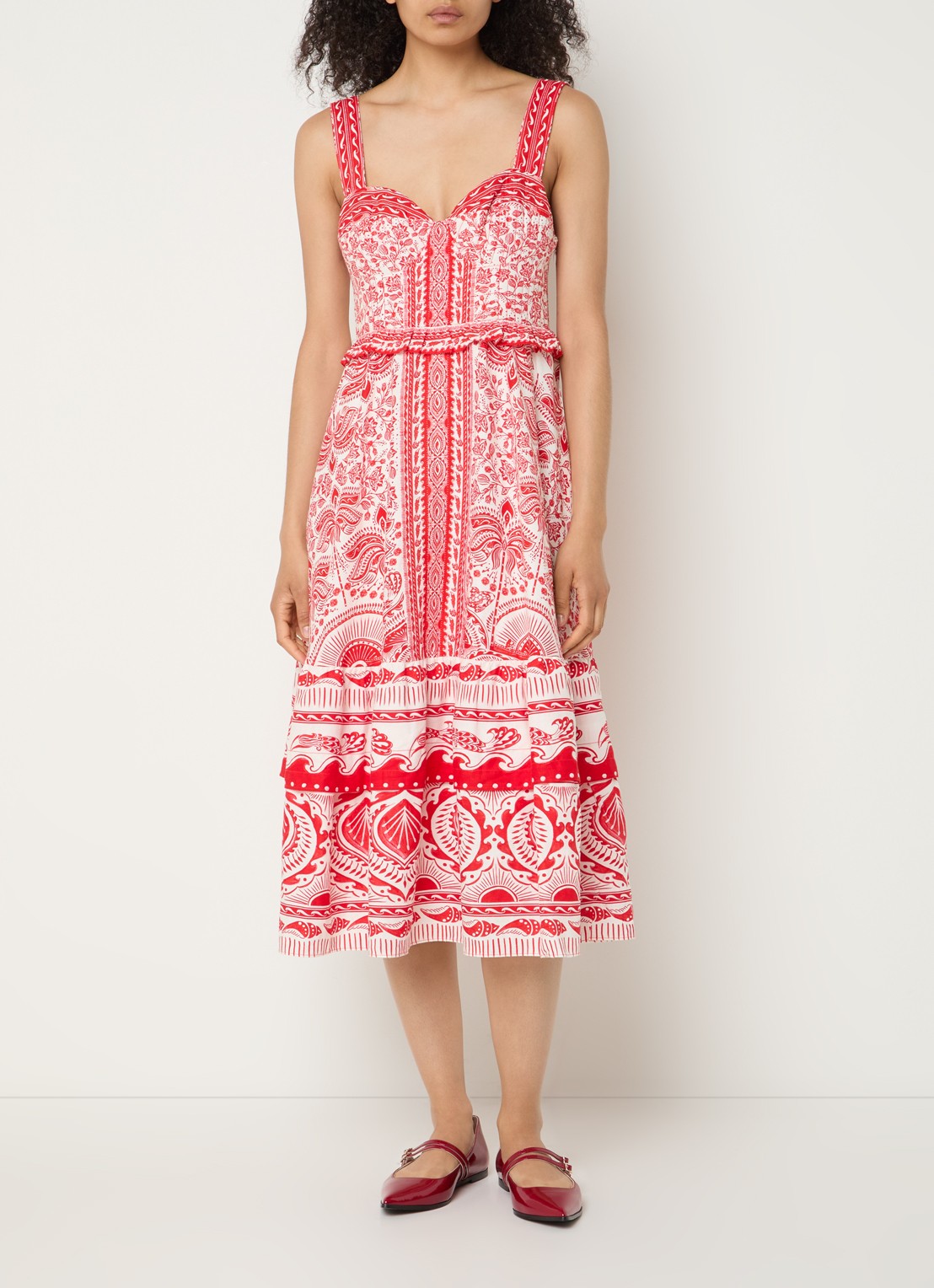 Farm Rio River Red midi jurk in linnenblend met bloemenprint - detail 4 rood