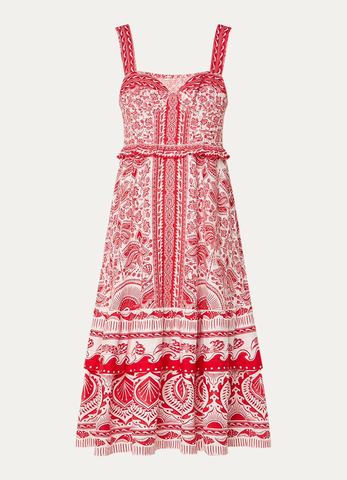 Farm Rio River Red midi jurk in linnenblend met bloemenprint - voorkant 2 rood