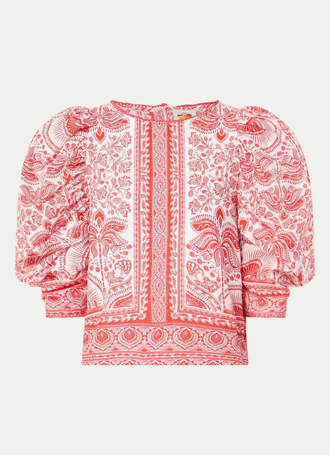 Farm Rio River Ride blouse met print en pofmouw - voorkant 2 rood