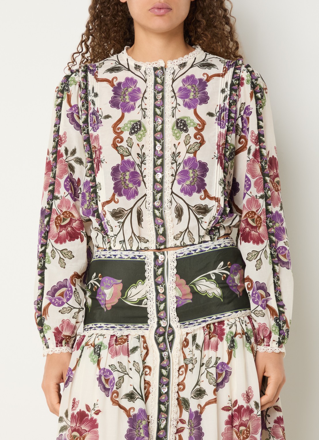 Farm Rio Rococo blouse met bloemenprint - detail gebroken wit