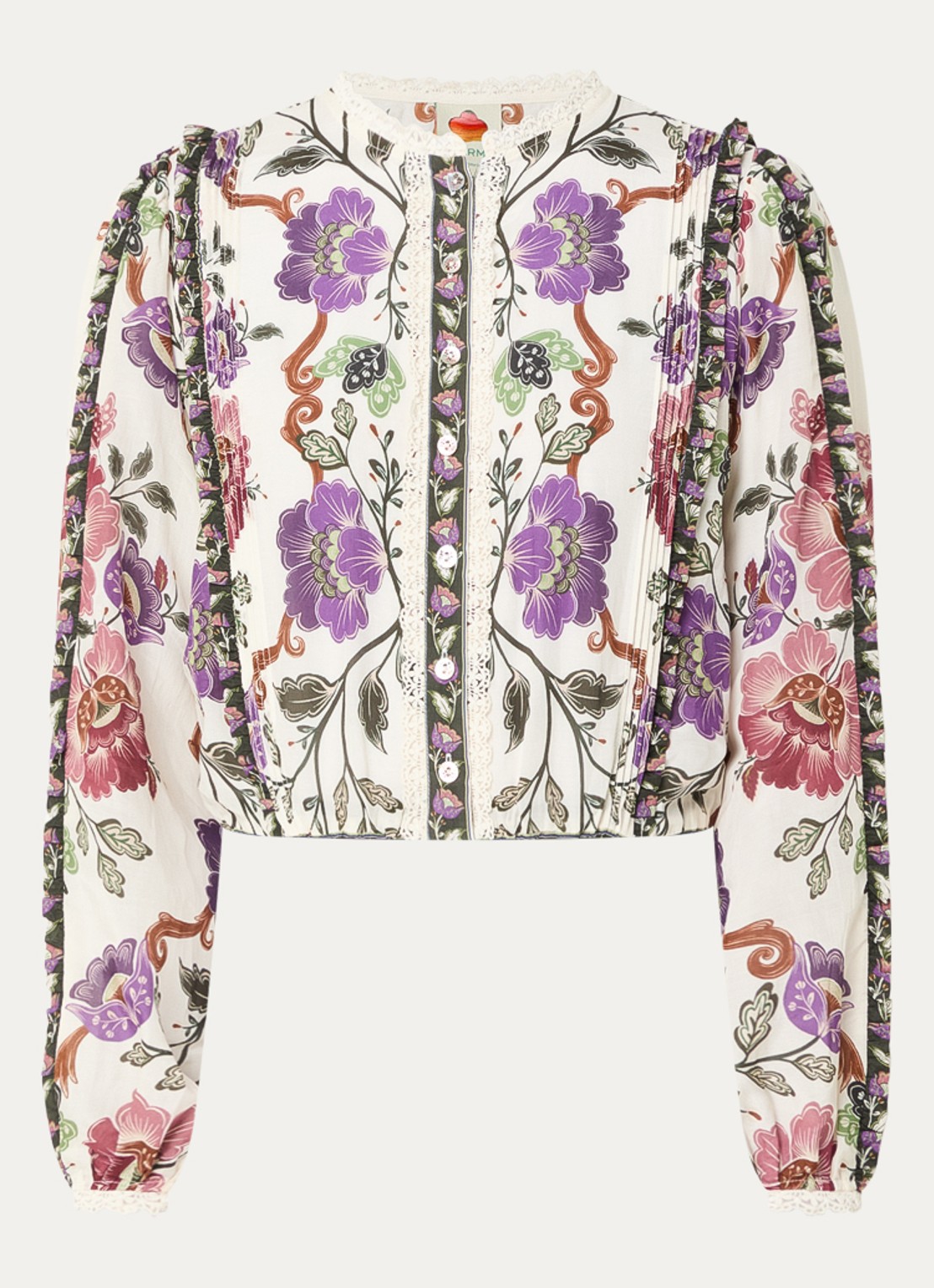 Farm Rio Rococo blouse met bloemenprint - voorkant 3 gebroken wit