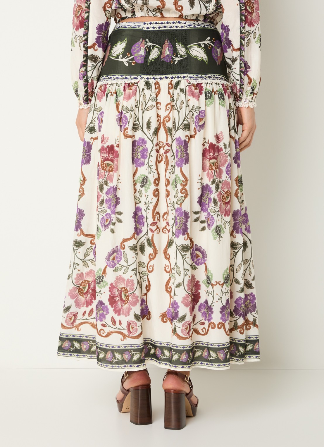 Farm Rio Rococo maxi rok met print - achterkant gebroken wit