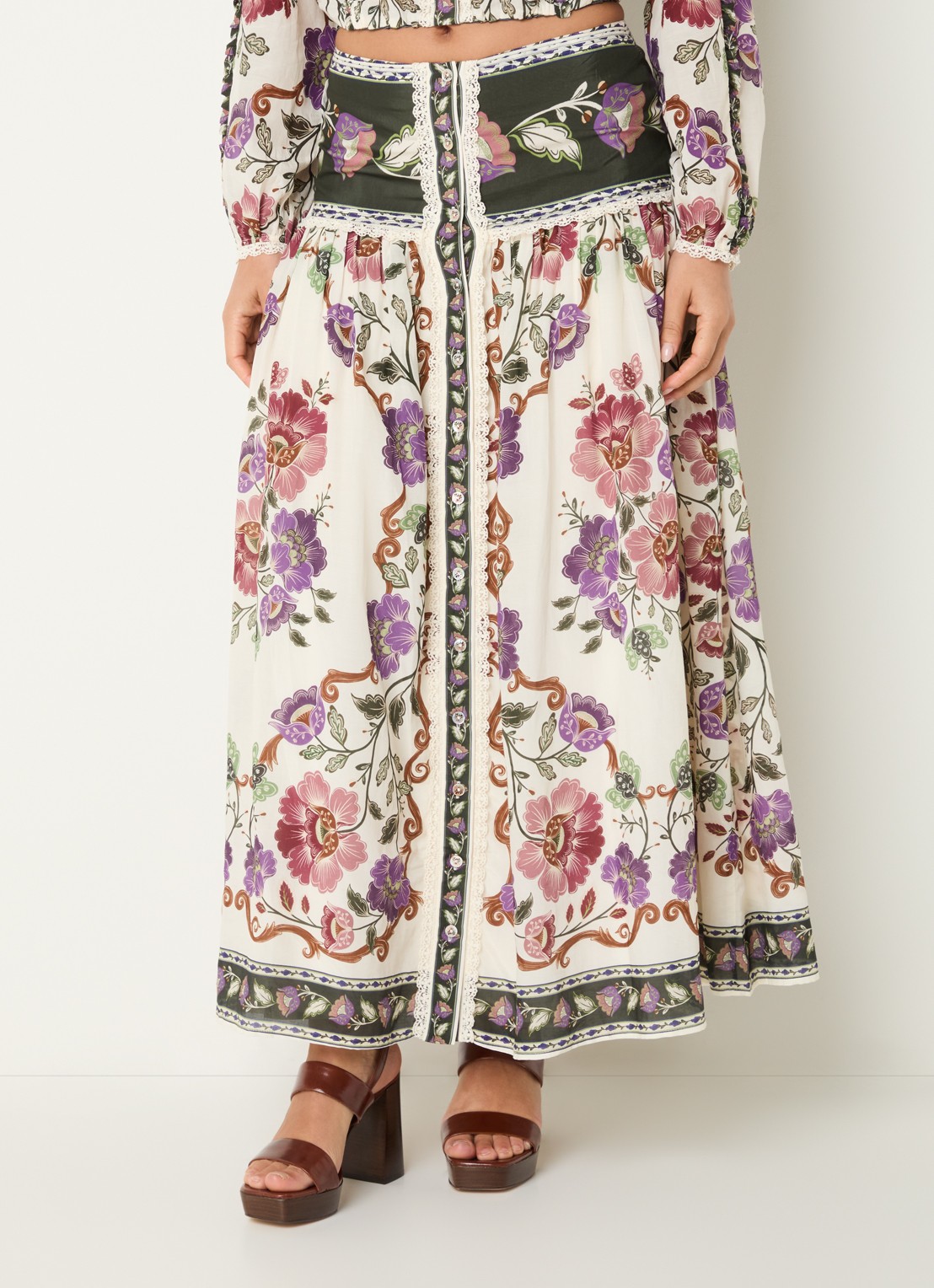Farm Rio Rococo maxi rok met print - detail 4 gebroken wit