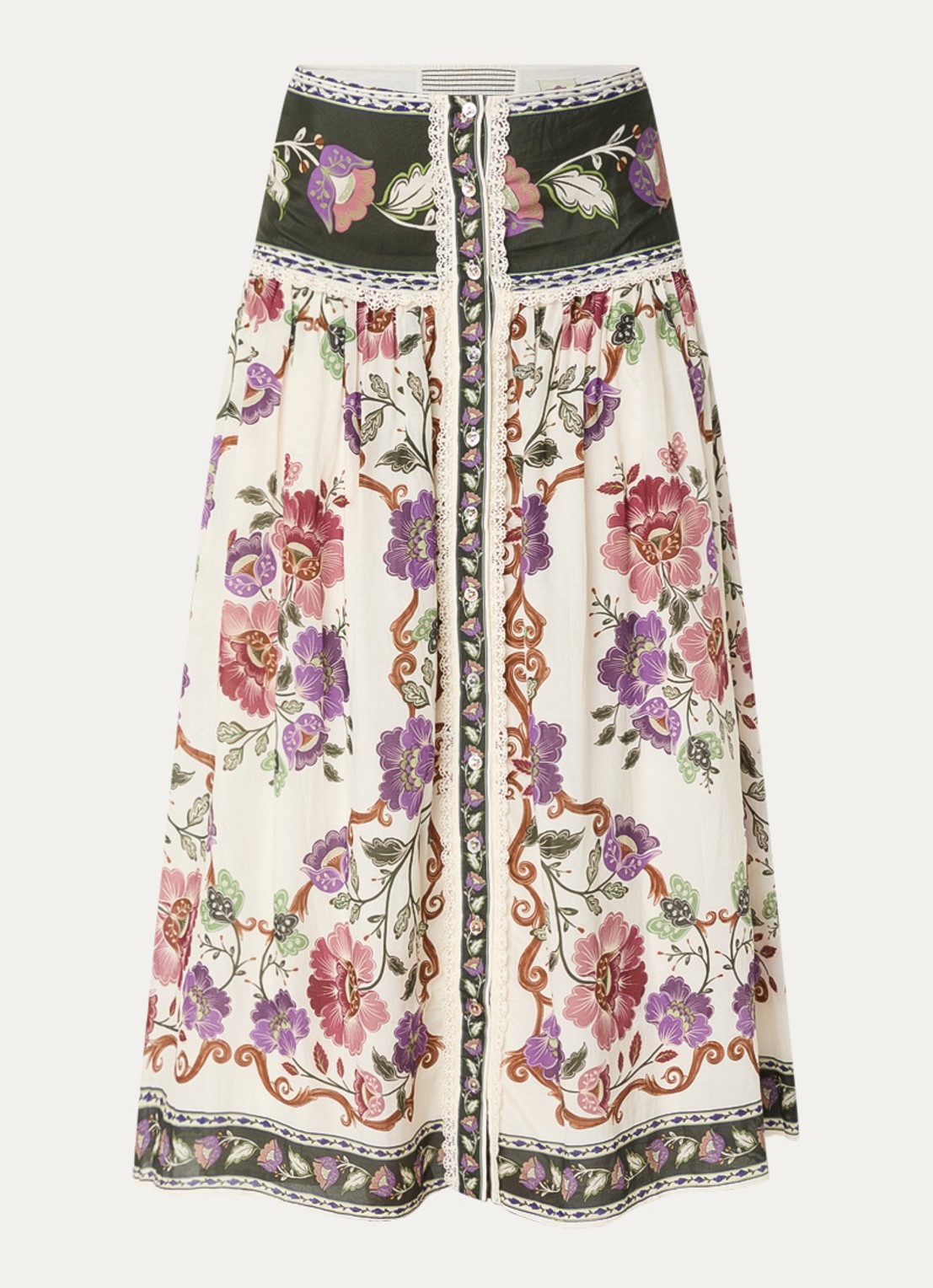 Farm Rio Rococo maxi rok met print - voorkant 2 gebroken wit