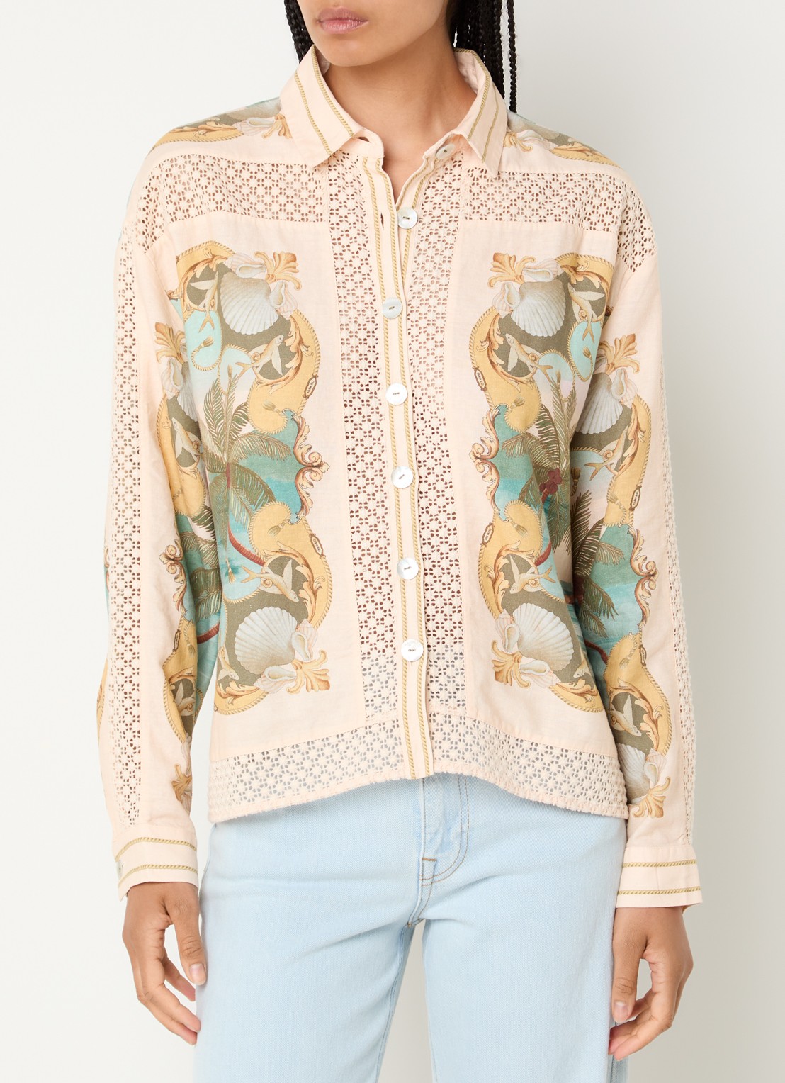 Farm Rio Royal Sea blouse met print - detail 4 beige
